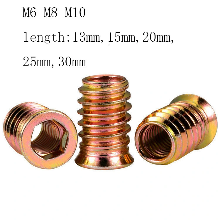 M4 M5 M6 M8 M10 Furniture Threaded Inserts Insert Manufacturer Type D Steel Galvanized Allen Drive Nut Tapping Threaded Insert for Wood